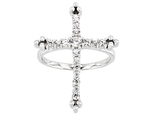 Photo of 0.75ctw Round White Zircon Rhodium Over Sterling Silver Cross Ring - Size 7