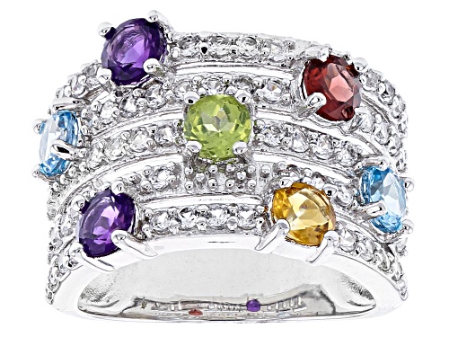 2.75ctw Round Multi-Gemstone Rhodium Over Sterling Silver Ring - Size 7