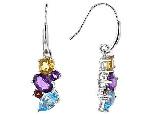 Photo of 4.65ctw Multi-Gemstone Rhodium Over Sterling Silver Dangle Earrings