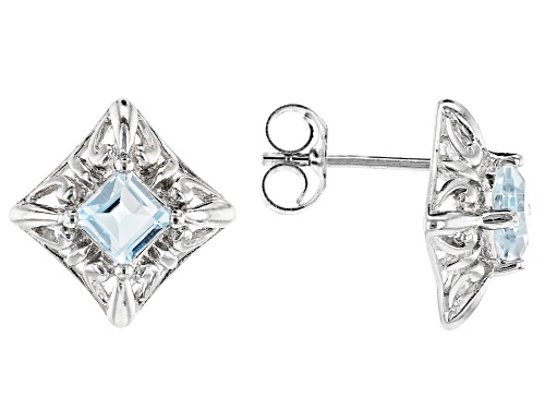 .60ctw Square Glacier Topaz™ Rhodium Over Sterling Silver Earrings