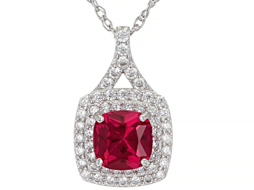 1.70ct Lab Created Ruby With .60ctw Cubic Zirconia Rhodium Over Sterling Silver Pendant W/Chain