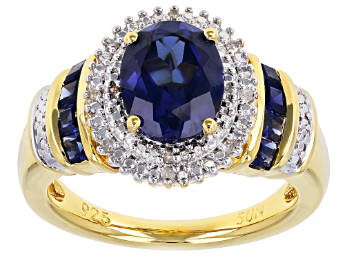2.40ctw Lab Blue Sapphire With 0.03ctw White Diamond 14k Yellow Gold Over Sterling Silver Ring - Size 6