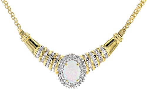Photo of .72ct Lab Opal With .75ctw Lab White Sapphire & Diamond Accent 14k Yellow Gold Over Silver Necklace - Size 18