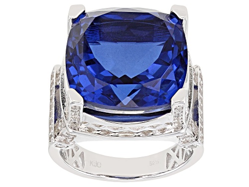 Photo of 10.00ct Tanzanite Color Quartz Doublet With 0.75ctw White Zircon Rhodium Over Sterling Silver Ring - Size 7