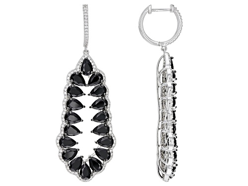 13.00ctw Black Spinel With 0.75ctw White Zircon Rhodium Over Sterling Silver Earrings