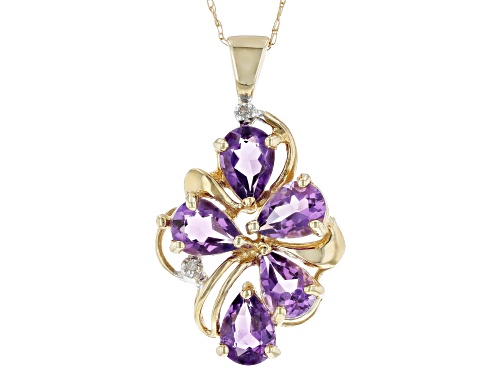 Photo of 2.95ctw Pear Shaped Purple Amethyst with Diamond Accent 10k Yellow Gold Pendant with Chain