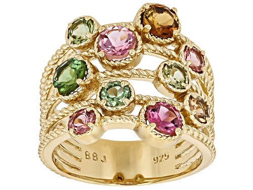 1.50ctw Multi-Tourmaline 18K Yellow Gold Over Sterling Silver Ring - Size 5