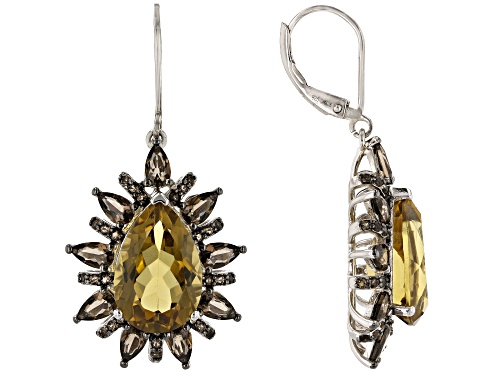 Photo of 9.00ctw Golden Citrine With 2.50ctw Smoky Quartz Rhodium Over Sterling Silver Dangle Earrings