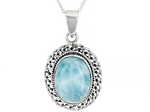 16x12mm Oval Cabochon Blue Larimar Sterling Silver Pendant with Chain