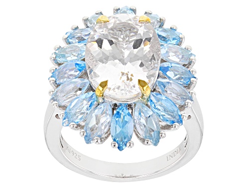 Photo of 4.61CT Danburite with 3.94ctw Sky and Swiss Blue Topaz Rhodium Over Sterling Silver Ring - Size 7