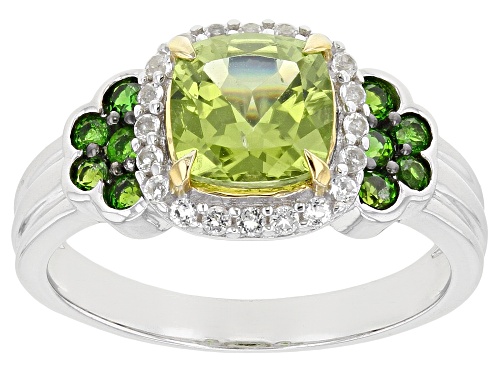 Photo of 1.34ct Green Peridot, 0.27ctw Chrome Diopside, with 0.18ctw White Topaz Rhodium Over Silver Ring - Size 7