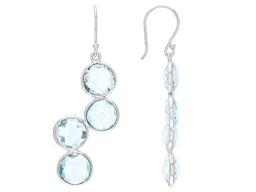 16.00ctw 8mm Round Glacier Topaz™ Rhodium Over Sterling Silver Dangle Earrings