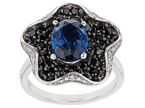 Photo of 1.69ctw Black Spinel With 2.16ctw London Blue Topaz and White Zircon Rhodium Over Silver Ring - Size 7