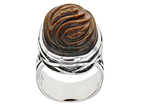 Photo of 20x15mm Oval Tigers Eye Rhodium Over Sterling Silver Ring - Size 8