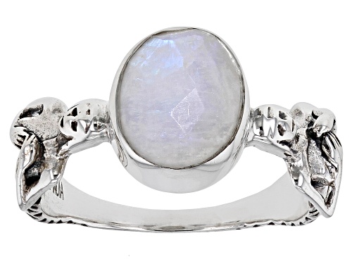 Photo of 9x7mm Oval Rainbow Moonstone Rhodium Over Sterling Silver Ring - Size 9