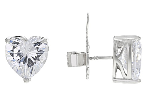 Bella Luce® 12.00ctw White Diamond Simulant Rhodium Over Sterling Silver Heart Studs(7.27ctw DEW)