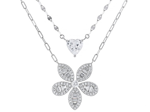 Bella Luce® 3.10ctw White Diamond Simulant Rhodium Over Silver Flower Necklace Set(1.87ctw DEW) - Size 18