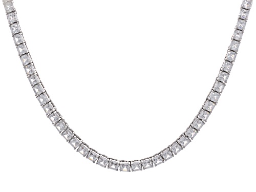 Bella Luce® 48.00ctw White Diamond Simulant Rhodium Over Brass Asscher Cut Tennis Necklace - Size 18