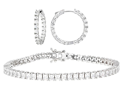 Bella Luce® 15.56ctw White Diamond Simulant Rhodium Over Brass Tennis Bracelet and Hoop Earring Set