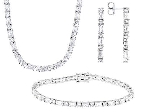 Bella Luce® 77.33ctw White Diamond Simulant Rhodium Over Brass Necklace, Bracelet, and Earring Set