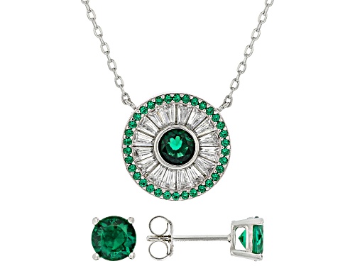 Bella Luce® 4.89ctw Emerald and White Diamond Simulants Rhodium Over Silver Necklace and Stud Set