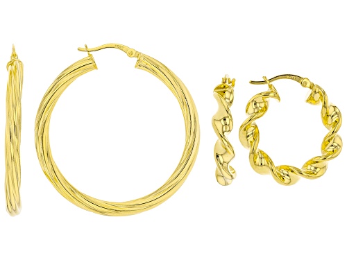 18K Yellow Gold Over Sterling Silver Set of 2 39MM and 23MM Twisted Hoop Earrings