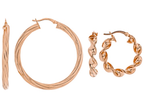 18K Rose Gold Over Sterling Silver Set of 2 39MM and 23MM Twisted Hoop Earrings