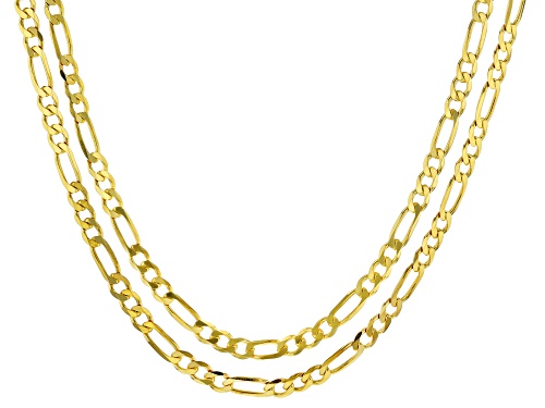 18K Yellow Gold Over Sterling Silver Set of Two 3MM 20 and 24 Inch Figaro Chains