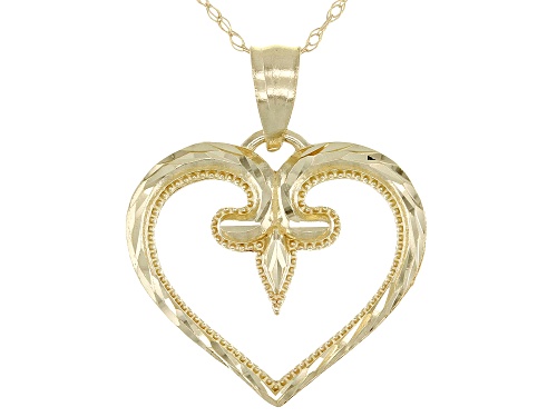 Photo of 10K Yellow Gold Diamond-Cut Heart Pendant with Chain