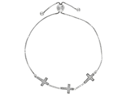 Photo of Rhodium Over Sterling Silver Glitter 3-Sideway Cross Adjustable Bracelet