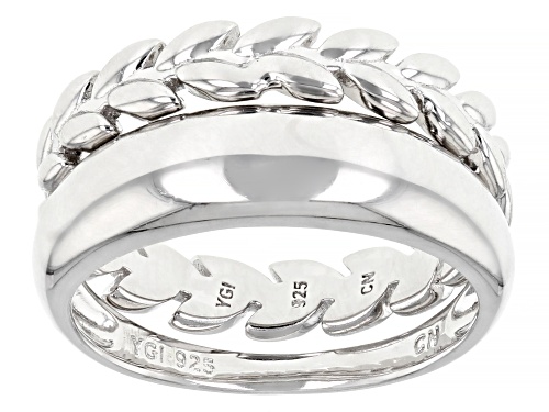 Rhodium Over Sterling Silver Set Of 2 Band Rings - Size 5