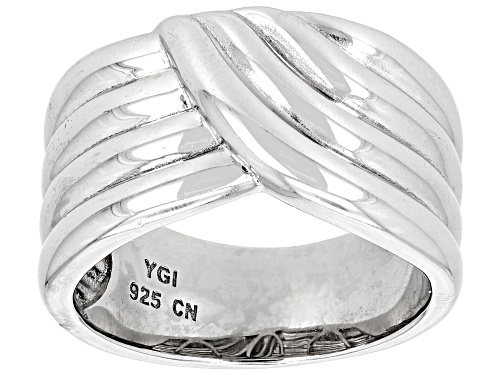 Rhodium Over Sterling Silver Graduated Crossover Ring - Size 7