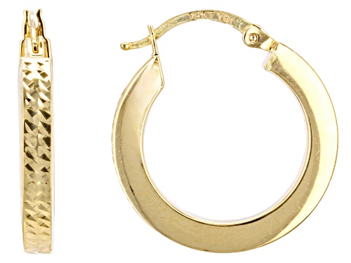 14k Yellow Gold Diamond-Cut Square Tube 7/8" Hoop Earrings