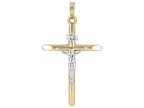 10k Yellow Gold & Rhodium Over 10k Yellow Gold Crucifix Pendant