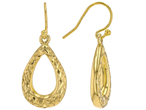 18k Yellow Gold Over Sterling Silver Diamond-Cut Teardrop Dangle Earrings