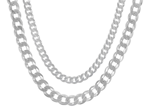 Sterling Silver Diamond-Cut Flat Curb 3mm 20 Inch & 4mm 22 Inch Chain Set of 2
