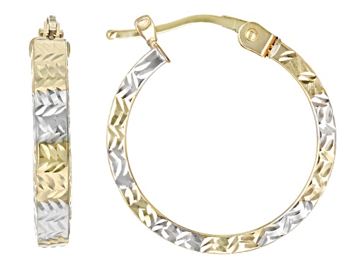 14k Yellow Gold & 14k White Gold Over 14k Yellow Gold 3/4" Diamond-Cut Hoop Earrings