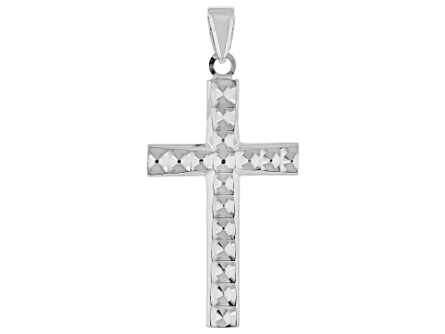 14k White Gold Diamond-Cut Cross Pendant