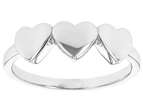 Rhodium Over Sterling Silver 6mm Triple Hearts Band Ring - Size 9
