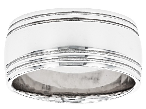 Rhodium Over Sterling Silver 9.5mm Multi-Row Textured & Polished Band Ring - Size 7