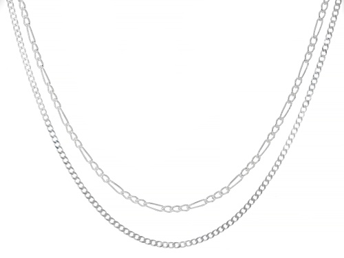 Sterling Silver 1.8mm Curb and 2mm Figaro Chains Set of 2 - Size 20