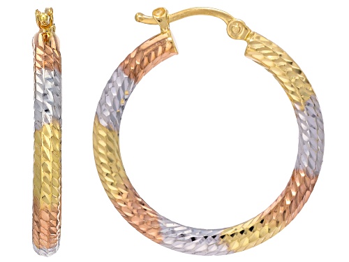 10k Yellow, White and Rose Gold Tri-Color Diamond Cut Hoop Earrings