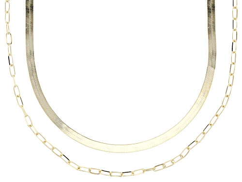 10k Yellow Gold 2mm Herringbone and Paperclip Layered Necklace - Size 16