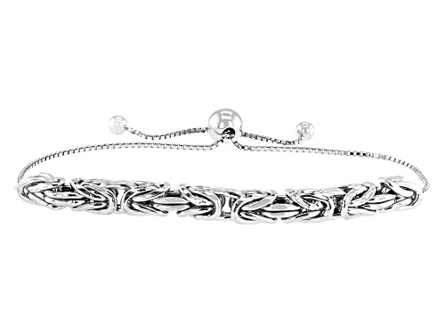 Rhodium Over Sterling Silver 6mm Byzantine Bolo Bracelet