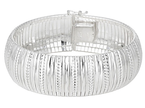 Sterling Silver Diamond Cut Striped Omega Bracelet - Size 6.75