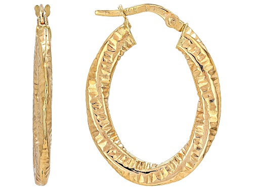 14k Yellow Gold 1.25" Oval Twisted Hoop Earrings
