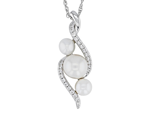 5-7mm White Cultured Freshwater Pearl & Lab White Sapphire Rhodium Over Sterling Silver Pendant