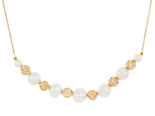 6-8.5mm White Cultured Freshwater Pearl 14K Yellow Gold Necklace - Size 18