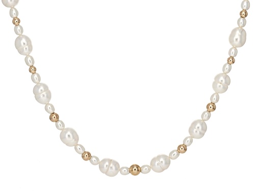 4.5-7.5mm White Cultured Freshwater Pearl 14k Yellow Gold 17 Inch Station Necklace - Size 17