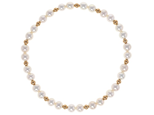 5mm White Cultured Freshwater Pearl 10k Yellow Gold Stretch Bracelet